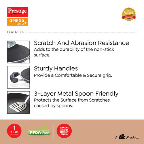 Prestige Omega Select Plus Non-stick Appachatty with Stainless Steel Lid, 20cm (Black)
