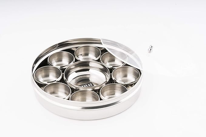 Puja Dani – Stainless Steel Nav Needhi Pooja Dani, 9 Katori, 6.5 inches