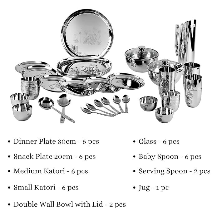 Premium Pattern Stainless Steel Dinner Set of 41 Pcs