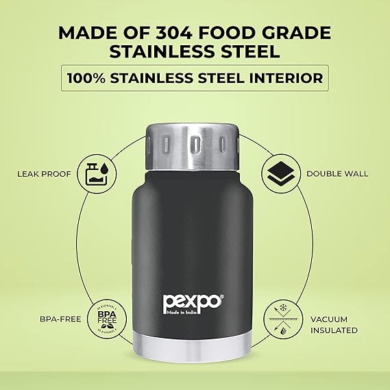 Pexpo Cameo Pro Vacuum Insulated 160ml Stainless Steel Water Bottle - Black Knight| Hot & Cold Upto 4-5 Hours | Leak Proof | Office, School, Gym & Travelling|Men, Women & Kids| RCB Edition