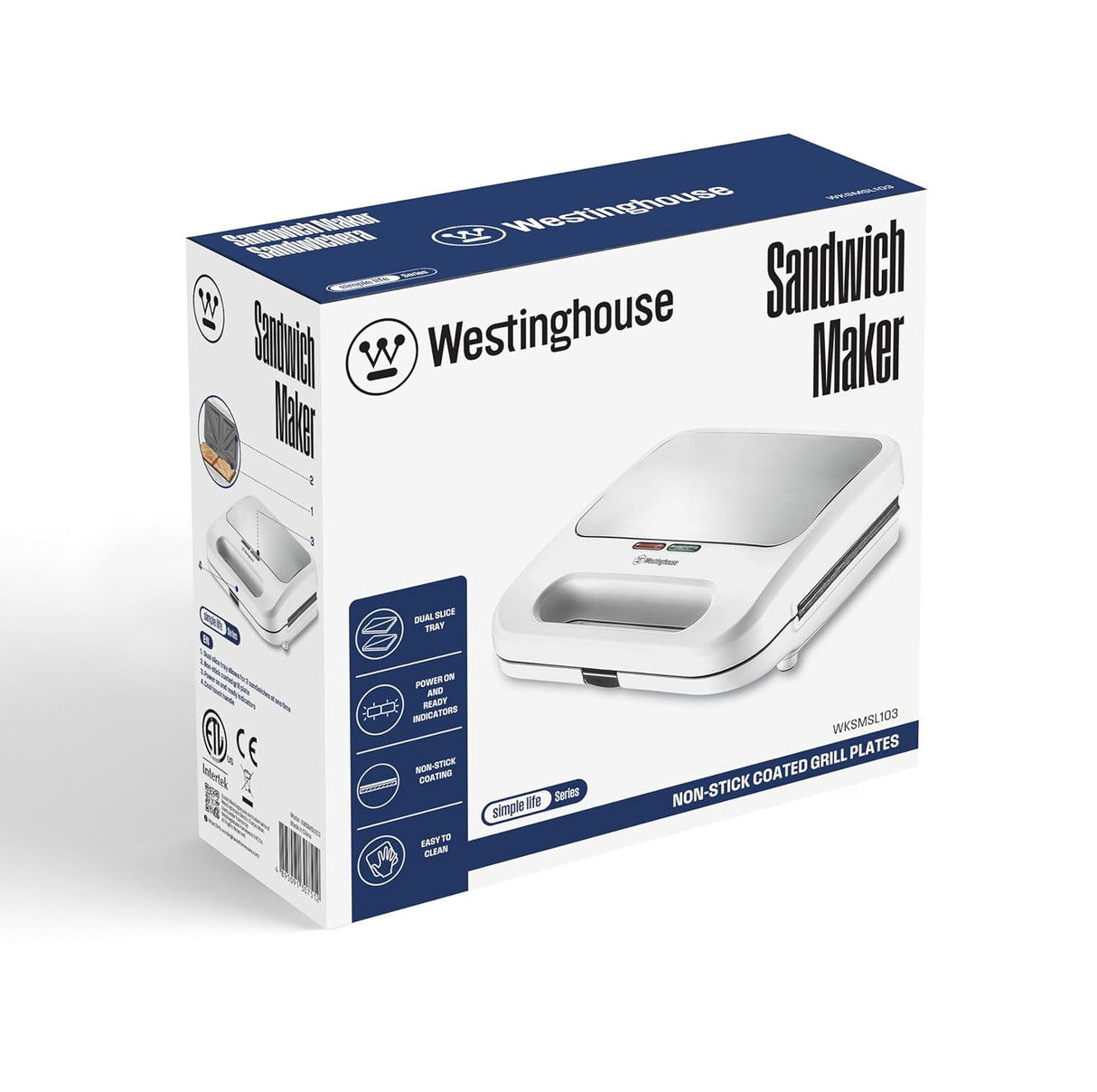 Westinghouse Electric 760W 4 Slice Sandwich Maker & Toaster White | Non-Stick Coated Dual Grill Sandwich Plates for Sandwiches at Home | Power in & Ready Indicators