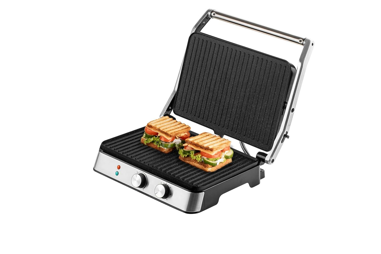 RST2006CG 2000W GrillMaster 180° 6-Slice Electric Grill Sandwich Maker | Full Flat Toaster Griller | Adjustable Temperature & Timer | Drip Tray, Ready-to-Cook Indicator
