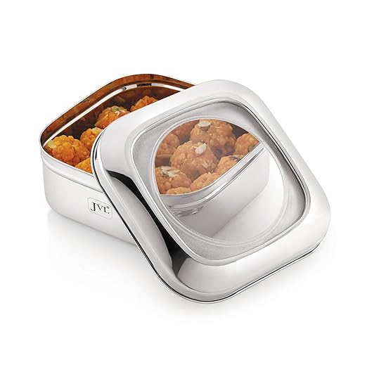 JVL Stainless Steel Kitchen's Storage Costa Square Shape Container Box with See Thorugh Lid - Mini - 900 ml
