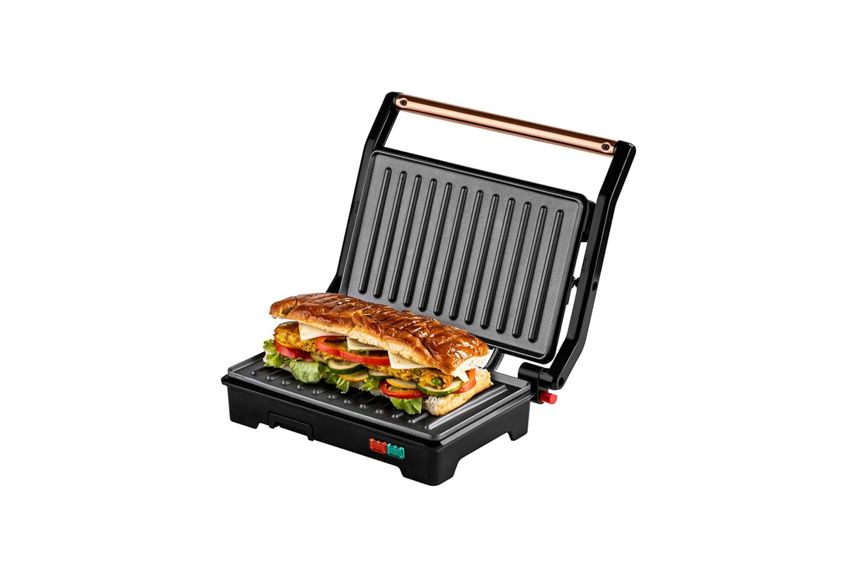 RST9002CG 900W 180° Electric Grill Sandwich Maker | Non-Stick Coating | Full Flat Toaster Griller | Drip Tray, Ready-to-Cook Indicator | Overheat Safety Protection