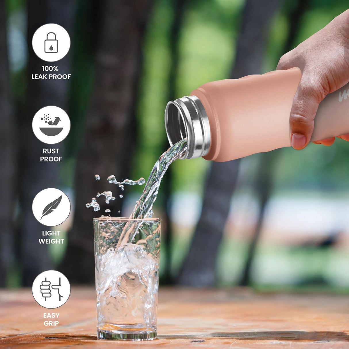 Stream 750 Stainless Steel Water Bottle 760 ml, Single Walled, ISI Certified I Leak Proof Lid, Rust Proof I For School, Office, Gym I Peach