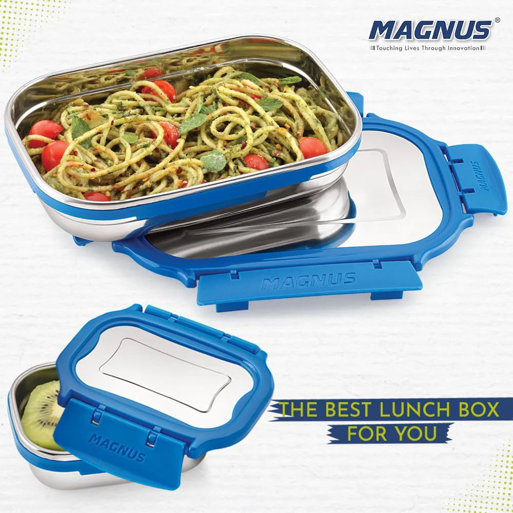 Bolt Deluxe Stainless Steel Lunch Box - Airtight & Leakproof Tiffin Set (800 ml & 150 ml) | Ideal Lunch Box for Kids & Office Men | Perfect for School, Office & Picnic | With Insulated Carrying Bag (Blue)
