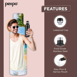 Pexpo Stainless Steel Hot and Cold Vacuum Insulated ISI Certified Flask,750ml,Black, | Double Wall Flask | BPA Free | Office | School | Home | Hiking | Gym