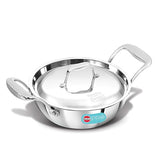Hawkins Pro 1.5 Litre Deep-Fry Pan, Triply Stainless Steel Kadhai with Steel Handles and Steel Lid, Small Kadhai, Silver (PSK15S)