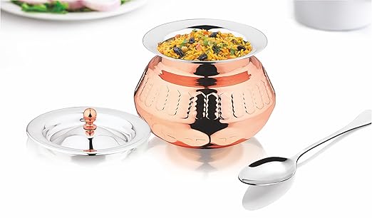 Mukti Stainless Steel Food Storage Handis & Cooking Pots|Curry Pots, Gravy, Rice Patilas, Biryani Kadhai & Topes|Khichdi King Gold with Lid|1100ml x 1pc