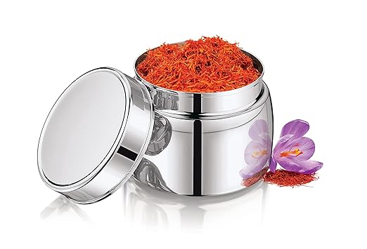 Mukti Premium Stainless Steel Saffron Plain Lid Food Storage Canister,Container,Dabba Set with Lids Ideal for Home & Kitchen (PLAIN) 550ml