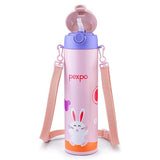 Pexpo Pixy 500 Cute Design |Hot & Cold Thermoflask - 470ml, Rabbit Print|Stainless Steel Water Bottle for 6+ Years Kids & Adults|Vacuum Insulated|Portable Handle|Double Wall