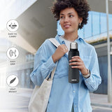 Elate Stainless Steel Water Bottle 620 ml, Single Walled, ISI Certified I Leak Proof Lid, Rust Proof I for School, Office, Gym I Black