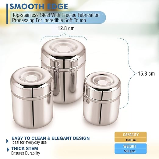 Mukti Premium Stainless Steel Refreshment Food Storage Canister,Container,Dabba Set with Lid (REFRESHMENT PLAIN, 1600 ML)
