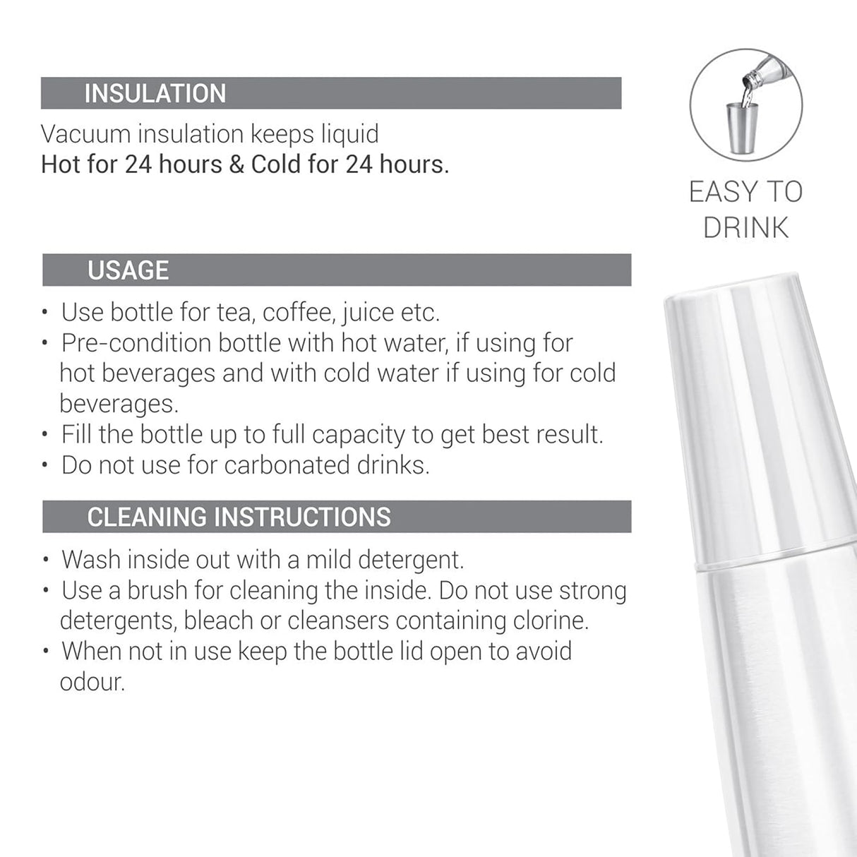 Vertex Steel 500 Thermosteel Hot or Cold Water Bottle with Stainless Steel Tumbler, 500 ml