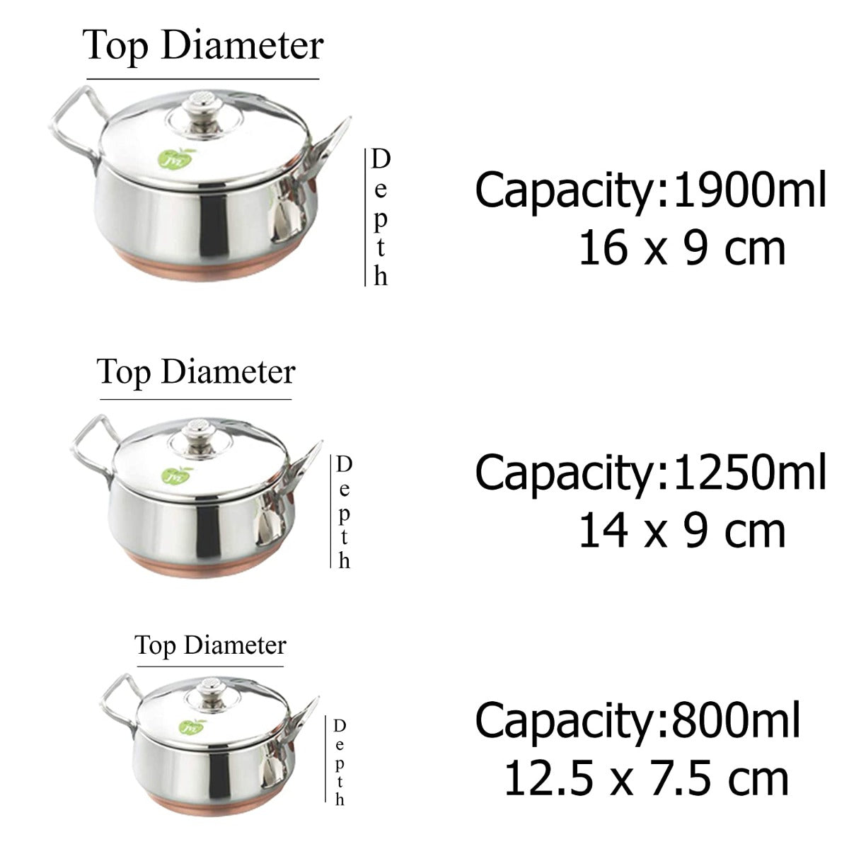 JVL Elite Stainless Steel Copper Bottom  Cooking Sauce Pot Handi