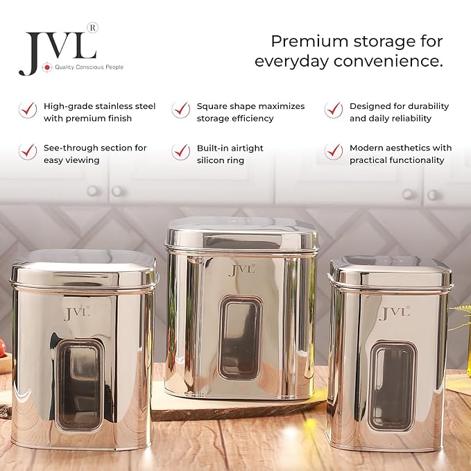 Classicware Stainless Steel Flossy Window Canister with See-Through Window (1 Pc) 2.5L