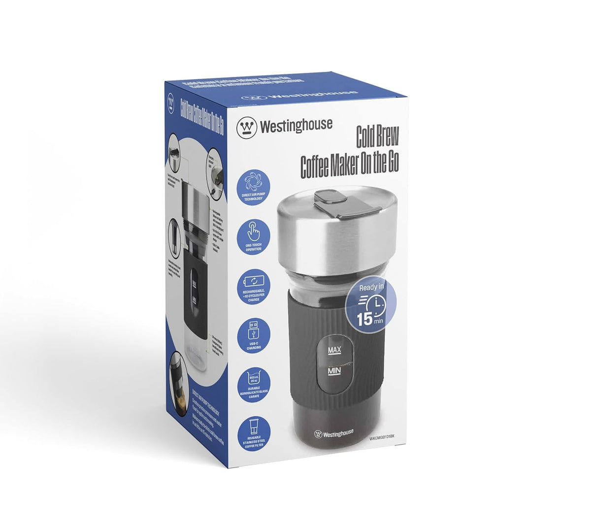600ml Portable Cold Brew Coffee Maker |1200 mAh Battery, Cordless, Rechargeable, Compact |Transparent Brewing Chamber Anti-Slip Sleeve |Ready-to-Drink in 15 Minutes