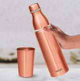 Milton Copper Combo 1000 Bottle with Tumbler, 890 ml,Durable & Rust Proof Tamba Bottle with Glass for Drinking,100% Pure Copper, BPA Free, Leak Proof, Boosts Immunity