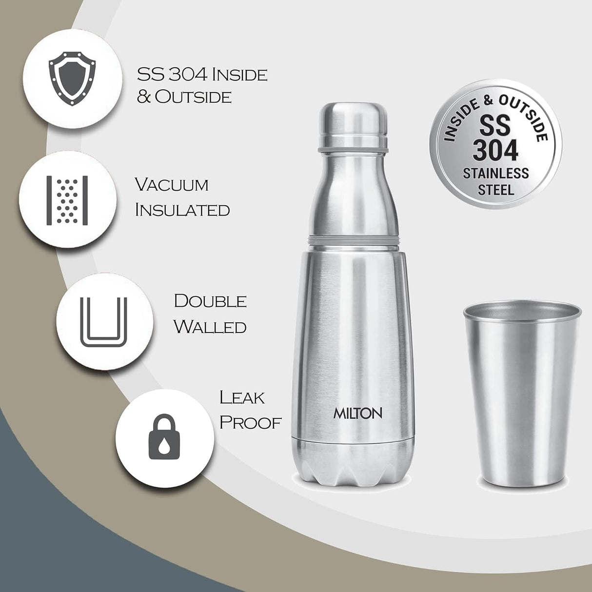 Vertex Steel 500 Thermosteel Hot or Cold Water Bottle with Stainless Steel Tumbler, 500 ml