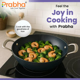 Black Eisen Cast Iron Kadhai With Steel Handle 1.5L, 20cm