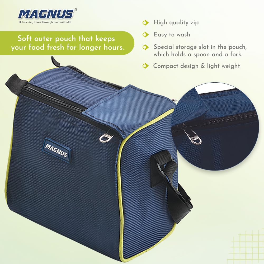 Nexus 5 Stainless Steel Lunch Box Set with Insulated Bag | 5 Leakproof & Airtight Containers | BPA-Free Tiffin for Office, School, Kids, Men & Women – Blue