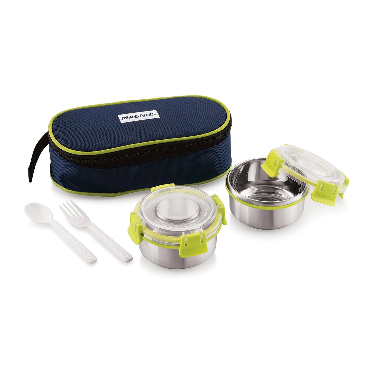Meal Mate 2 Large Klip Lock Lunch Box with 450ml Steel Containers | Office & School Tiffin Set for Men, Women, Kids | Airtight, Leakproof, Insulated Cover & BPA-Free Bag