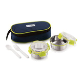 Meal Mate 2 Large Klip Lock Lunch Box with 450ml Steel Containers | Office & School Tiffin Set for Men, Women, Kids | Airtight, Leakproof, Insulated Cover & BPA-Free Bag