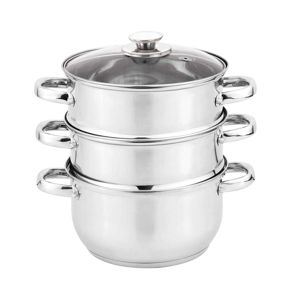 Vinod 3 Tier Steamer with Glass Lid Stainless Steel - 18cm (Induction Friendly)