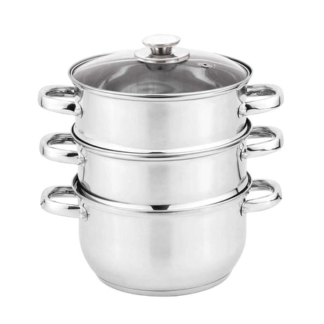 Vinod 3 Tier Steamer with Glass Lid Stainless Steel - 18cm (Induction Friendly)