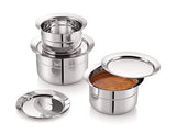 Mukti Premium Stainless Steel Curry & Coffee Pan,Tope,Patila,Pot,Cooking Utensil,Multipurpose Cookware with Lid,Durable and Silver Classic Finish,Ideal for Home & Kitchen,Pack of 3-250,350,500ml