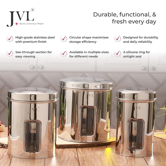 Classicware Stainless Steel Trendy Window Canister with See-Through Window, 1L (1 Pc)