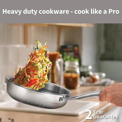 Hawkins Pro 18 cm Shielded Nonstick Triply Frying Pan, Fry Pan with Stainless Steel Handle and Glass Lid, Silver (PSNF18G)