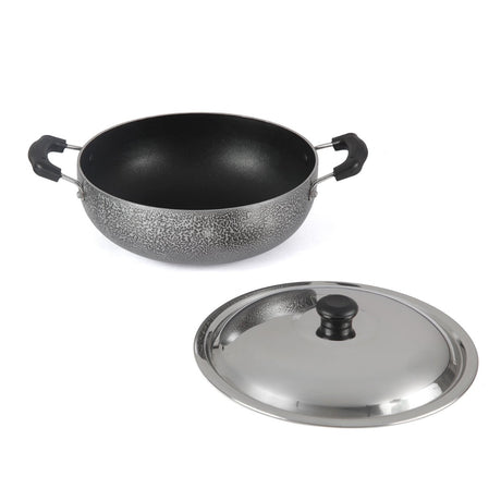 Anjali Diamond Non-Stick Kadai S.S  Lid, 3.25 litres, Black