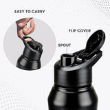 Comet 750 Stainless Steel Water Bottle 730 ml, Single Walled, ISI Certified I Leak Proof Lid, Rust Proof I For School, Office, Gym I Black