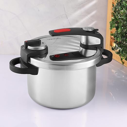 Vinod Stainless Steel Nutrimax Pressure Cooker 3.5 Litre | Sas Technology | Spillage Control, Unique Lid, Auto Lock, Visual Indicator | Induction And Gas Base | ISI Certified