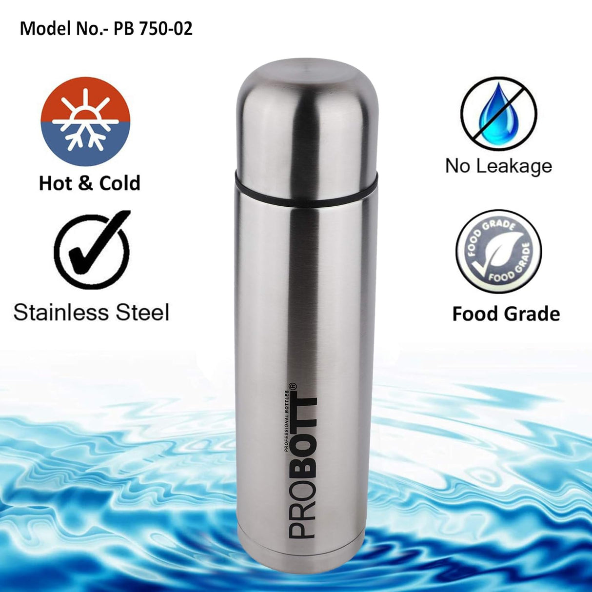 Thermosteel 350ml Vacuum Insulated Flask Bottle, Stainless Steel Hot & Cold Water Bottle | Silver | Leak-Proof & BPA-Free | PB 350-02