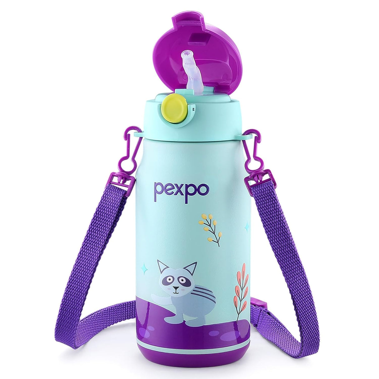 Pexpo Poggo 450 Hot & Cold Stainless Steel Water Bottle for 6+ Years Kids - 420 ml |Raccoon UV Printed Design |Vacuum Insulated|Leak Proof & BPA Free|School, Picnic, Travel