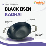 Black Eisen Cast Iron Kadhai With Steel Handle 1.5L, 20cm