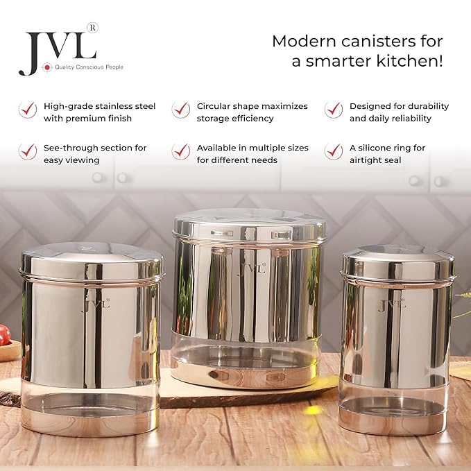 Classicware Stainless Steel  Trendy Window Canister with See-Through Window (1 Pc) 1.4L