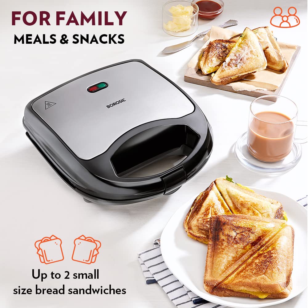 Borosil Neo Sandwich Maker 700 W, opens 90°