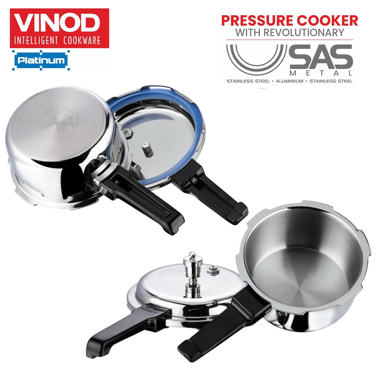 Vinod Platinum Triply Stainless Steel Outer Lid Pressure Cooker 3 Litre Capacity - ISI Certified, Silver, Induction Friendly, Pressure Cooker for Home Cooking