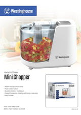 Westinghouse 350ml Electric Mini Chopper For Kitchen | Food Processor Bowl, Pulse Control, SS Blade | Chops, Cuts, Minces, Dices, Whisks, Blends