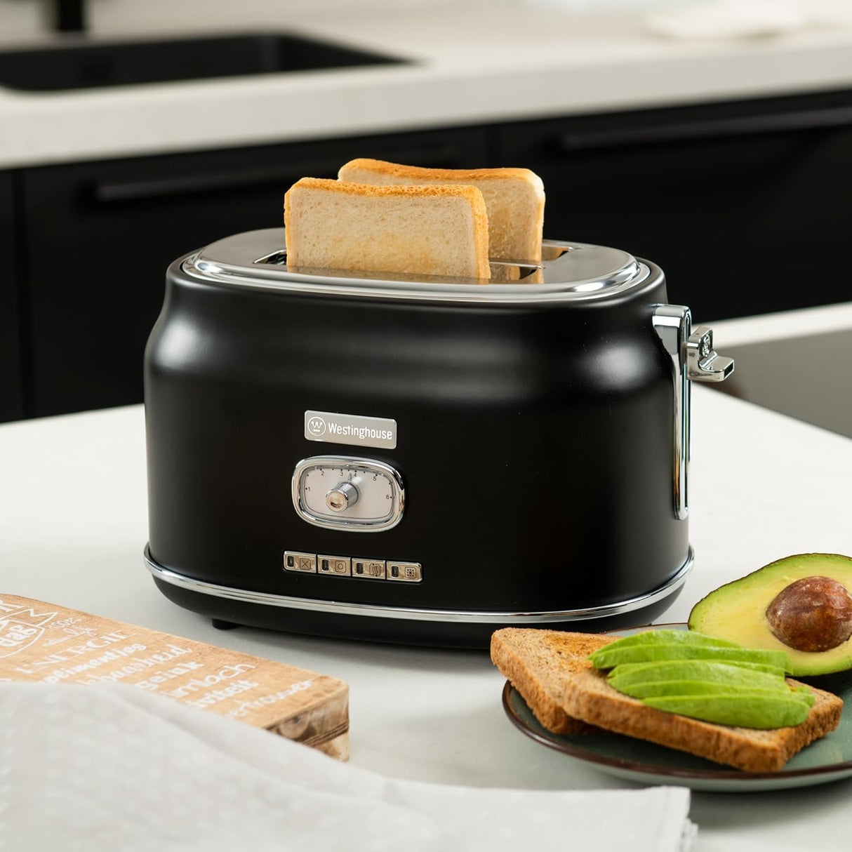 Westinghouse Retro Toaster - 2 Slice - Extra Large Slots - Keep Warm Rack - 815W - Black