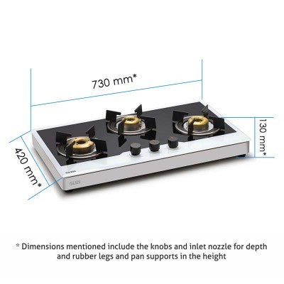 Glen 1073 FB BW AI FFD 3 Forged Brass Burner Glass Gas Hob Free Standing (Flame Failure Device)