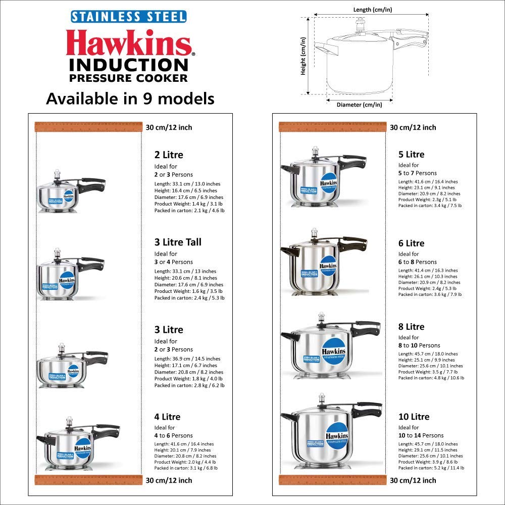 Hawkins Stainless Steel Pressure Cooker 3 (Wide) and 5 litres, Set of 2