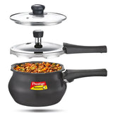 Prestige Deluxe Duo Plus Hard Anodised Pressure Cooker with 1 Glass Lid and 1 Stainless Steel Lid, 3 L (Black)20144