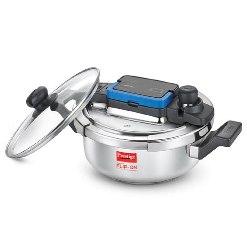 Prestige Svachh Flip-on Stainless Steel Spillage Control Pressure Cooker with Glass Lid, 3 Litre (Silver) 20156