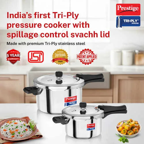 Prestige Tri-Ply Svachh Outer Lid Pressure Cooker Combi Pack 20733