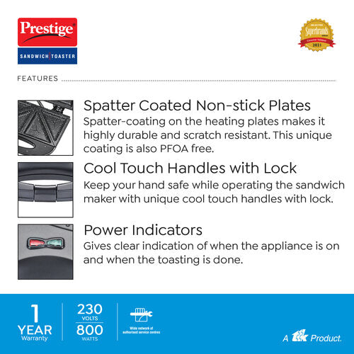 PSFSP - Spatter Coated Non-stick Sandwich Toaster with Fixed Sandwich Plate, Black