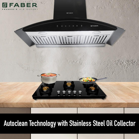 Faber Aura Direct Drive BF AC SC BK 90cm Auto Clean Wall Mounted Chimney Baffle Filter Black Tempered Glass 3 Speed Gesture